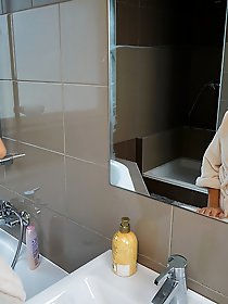 Hairy european milf taking a bath