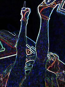 Luminous contours of legs heels and ass