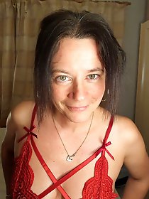 A woman wearing scarlet undergarments