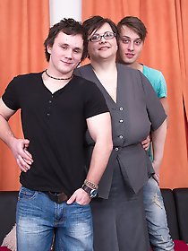 Two naughty boys doing a horny chubby huge breasted mature lady